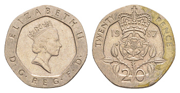 Великобритания 20 пенсов 1987 Елизавета II (1952-2022) KM 939, Spink 4361 (G2) медно-никель 4639-847