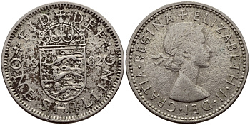 Великобритания 1 шиллинг 1962 Елизавета II (1952-2022), Английский герб KM 904, Spink 4147 медно-никель 75-1813