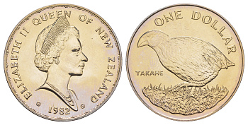 Новая Зеландия 1 доллар 1982 Птицы Новой Зеландии - Такахе, в оригинальной упаковке KM 51 медно-никель BU 7-7-22