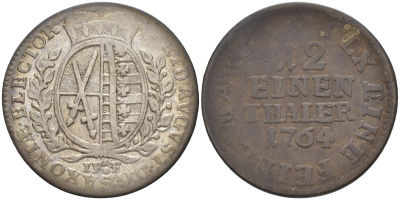 Саксония, Альбертинская линия 1/12 талера 1764 IFoF Фридрих Август III (1763-1806) KM 956 (C 100), Buck 113, Slg. Merseburger 2012, Kahnt 1121 серебро 4539-354