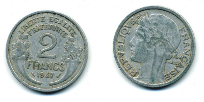 Франция 2 франка 1947 KM 886а.1 алюминий 84-614