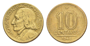 Бразилия 10 сентаво 1948 Жозе Бонифасиу де Андрада и Силва KM 561 алюминиевая бронза 4644-428