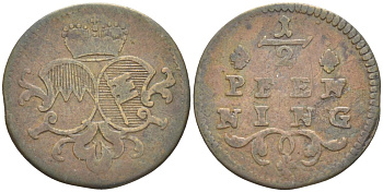 Вюрцбург 1/2 пфеннига ND Герцогство, Франц Людвиг фон Эртхаль (1779-1795) KM 367.2, Helmschrott 941 медь 187-1011