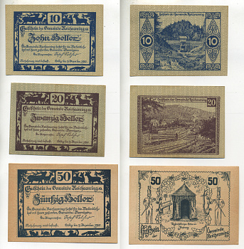 АВСТРИЯ НАБОР ИЗ 3 БАНКНОТ 1920 ДО 31 ДЕКАБРЯ 1920, НОТГЕЛЬД, 10, 20, 50 ГЕЛЛЕРОВ, REICHRAMING бумага aUNC 7204-7-3