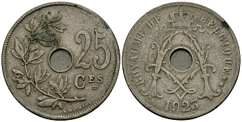Бельгия 25 сантимов 1923 Belgique KM 68 медно-никель 4165-446