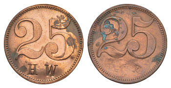 Германия игровой жетон 25 пфеннигов ND с отметкой hw бронза 4638-212