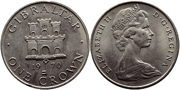 Гибралтар 1 крона 1970 Елизавета II (1952-2022), старый замок KM 4 медно-никель UNC 179-1211
