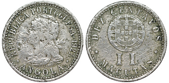 Португальская Ангола 2 макута (10 сентаво) 1927 KM 67 медно-никель 4114-1051
