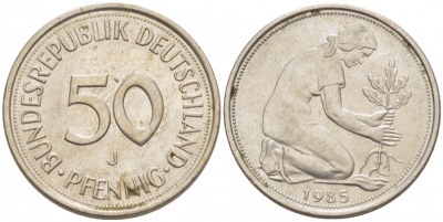 ФРГ 50 ПФЕННИГОВ 1985 J KM 109.2 медно-никель 26-448
