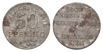 Бохум, Гельзенкирхен, Хаттинген 50 пфеннигов 1918 Funck 49.3, Men05 3022.6, Men18 3860.6 железо 4657-1132
