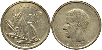 Бельгия 20 франков 1980 Belgique, Бодуэн I (1951-1993) KM 159 никель бронза 259-1233