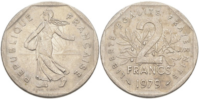 Франция 2 франка 1979 KM 942.1 никель 63-254
