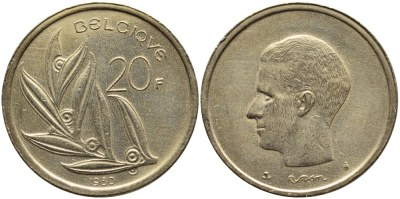Бельгия 20 франков 1980 Belgique, Бодуэн I (1951-1993) KM 159 никель бронза 259-1233