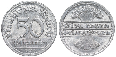 Германия 50 пфеннигов 1921 D KM 27, J. 301 алюминий aUNC 4114-845