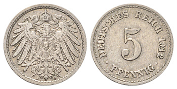Германия 5 пфеннигов 1912 A KM 11, J. 12 медно-никель 4701-1049