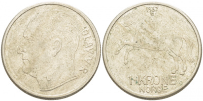 НОРВЕГИЯ 1 КРОНА 1967 КМ 409 медно-никель 77-447