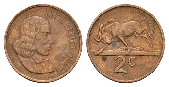 ЮАР 2 цента 1969 Ян ван Рибек (1619-1677), South Africa, легенда на английском, антилопа KM 66.1 бронза 4122-523