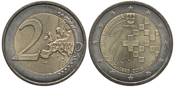 Португалия 2 евро 2015 150 ЛЕТ ПОРТУГАЛЬСКОМУ ОБЩЕСТВУ КРАСНОГО КРЕСТА KM NEW биметалл 4110-932