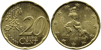 Италия 20 евроцентов 2002 KM 214 нордик 4391-126