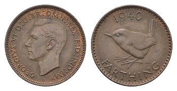 Великобритания 1 фартинг 1940 Георг VI (1936-1952) KM 843, Spink 4116 бронза 4664-331