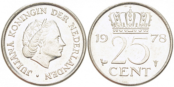 Нидерланды 25 центов 1998 Беатрикс (1980-2013) KM 204 никель 3457-1138