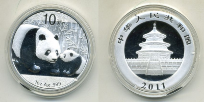 КИТАЙ 10 ЮАНЕЙ 2011 ПАНДА KM NEW серебро PROOF 02-104-45
