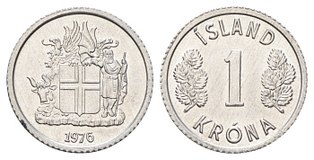 Исландия 1 крона 1976 KM 23 алюминий UNC 4668-932