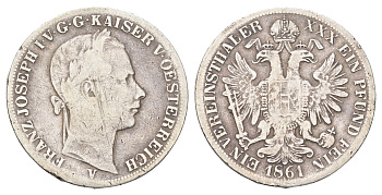 Австрия 1 союзный талер 1861 V, Франц Иосиф I (1848-1916) KM 2244 серебро 5010-1944