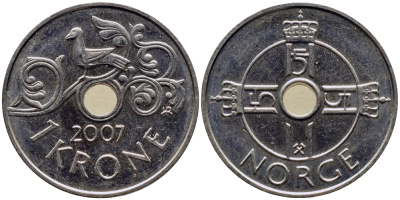 НОРВЕГИЯ 1 КРОНА 2007 KM 462 медно-никель 51-2916