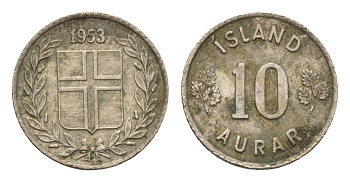 Исландия 10 эйре 1953 KM 10 медно-никель 4690-653