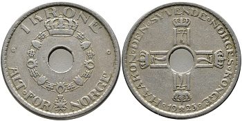 Норвегия 1 крона 1925 Хокон VII (1905-1957) KM 385 медно-никель 23-543