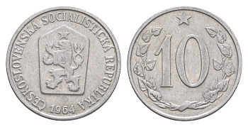 Чехословакия 10 геллеров 1964 KM 49.1 алюминий 4633-646