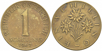 Австрия 1 шиллинг 1967 KM 2886 алюминиевая бронза 68-735