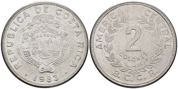 КОСТА-РИКА 2 КОЛОНА 1983 сс, БОЛЬШОЙ ПАРУСНИК KM 211.1 нержавеющая сталь 67-1021