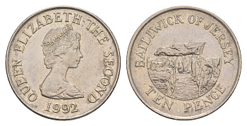 Джерси 10 пенсов 1992 Ла-Хуг-Би, Елизавета II (1952-2022) KM 57.2 медно-никель  aUNC  4660-234