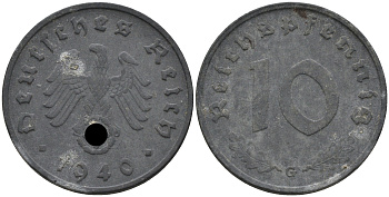 Германия 10 рейхспфеннигов 1940 G KM 101, J. 371 цинк 4116-551