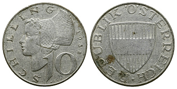 АВСТРИЯ 10 ШИЛЛИНГОВ 1957 KM 2882 серебро 4384-235