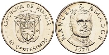 Панама 10 сентесимо 1975 Мануэль Амадор KM 36.1 медь плакированная медно-никелем  UNC  M15-04