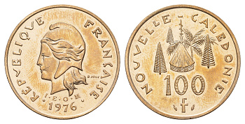 Новая Каледония 100 франков 1976 KM 15 никель латунь UNC 179-841