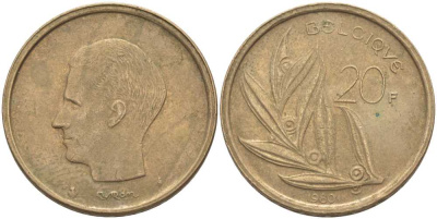 Бельгия 20 франков 1980 Belgique, Бодуэн I (1951-1993) KM 159 никель бронза 115-741