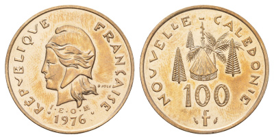 Новая Каледония 100 франков 1976 KM 15 никель латунь UNC 179-841