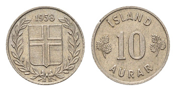Исландия 10 эйре 1958 KM 10 медно-никель aUNC 4690-661