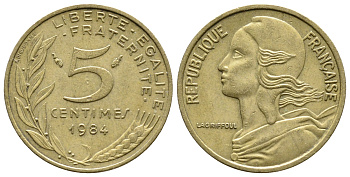 ФРАНЦИЯ 5 САНТИМОВ 1984 ТИП MARIANNE KM 933 медь алюминий никель 93-1315