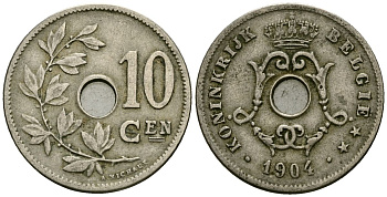 Бельгия 10 сантимов 1904 KM 52 медно-никель 4177-1245