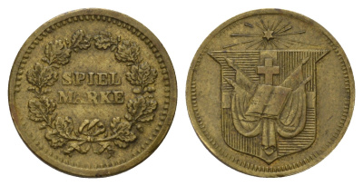 Германия игровой жетон с изображением Библии XIX век диаметр 16 мм, вес 1,2 гр латунь 4668-569