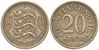Эстония 20 центов 1935 Республика (1918-1941) KM 17 никель бронза 4615-1119