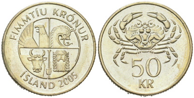 Исландия 50 крон 2005 KM 31 никель латунь UNC 4577-1235