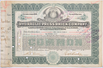 США 100 акций 1921 компании по изготовлению гидравлических прессов   бумага   5547-12-2-1