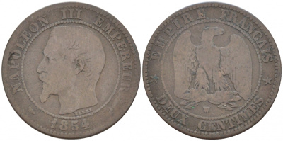 ФРАНЦИЯ 2 САНТИМА 1854 W KM 776.7 бронза 116-738