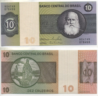 БРАЗИЛИЯ 10 КРУЗЕЙРО 1980 ПОДПИСЬ 20 Pick 193e бумага aUNC (ПРЕСС) 7547-26-3